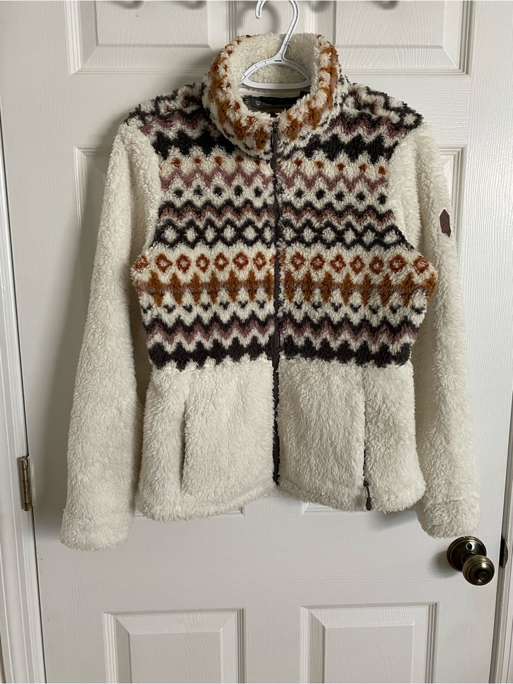 Free Country Women’s Medium Cream Fair Isle Sherpa Fleece Full Zip Jacket